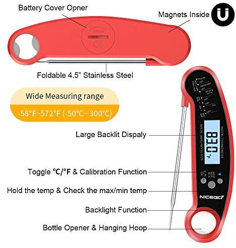 A ALPS Digital Instant Read Meat Thermometer with Probe Fast Waterproof Thermometer with Back light and Calibration. Digital Food Thermometer for Cooking, Kitchen