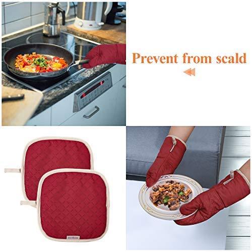KeShi Kitchen Oven Mitts Set, Oven Mitts and Pot Holders, Heat Resistant with Quilted Cotton Lining, Non-Slip Surface 4 Pieces for Cooking, Baking, Grilling, Barbecue (Gray)