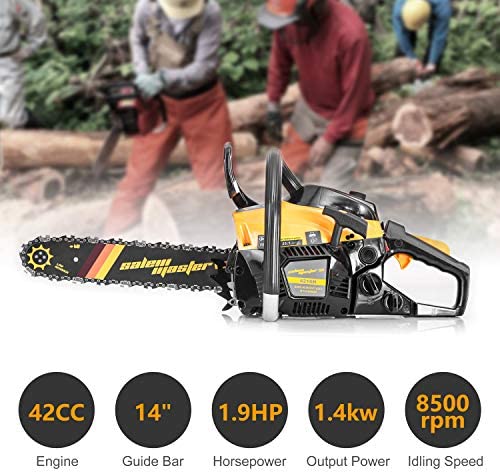 SALEM MASTER 4216H 42CC 2-Cycle Gas Powered Chainsaw, 14-Inch Chainsaw, Handheld Cordless Petrol Gasoline Chain Saw for Farm, Garden and Ranch