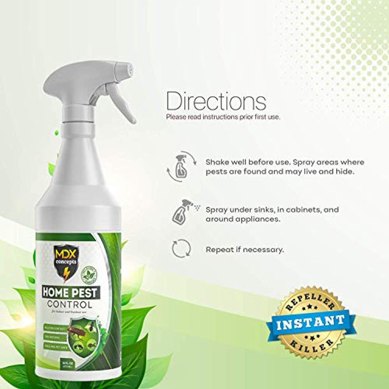 MDXconcepts Organic Home Pest Control Spray - Kills & Repels, Ants, Roaches, Spiders, and Other Pests Guaranteed - All Natural Insect Killer - Child & Pet Safe - Indoor/Outdoor Spray - 16oz