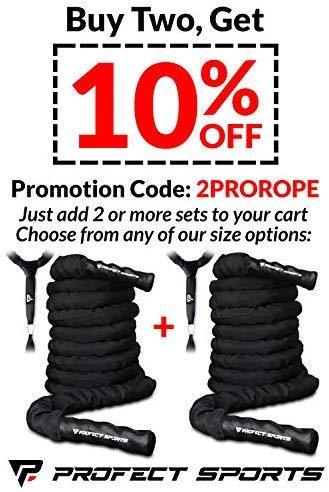 Pro Battle Ropes with Anchor Strap Kit - Upgraded Durable Protective Sleeve - 100% Poly Dacron Heavy Battle Rope for Strength Training, Cardio Workout, Crossfit, Fitness Exercise Rope