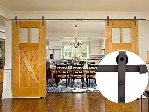 TMS 5 FT Country Antique Dark Coffee Steel Sliding Barn Wood Door Hardware Track Set