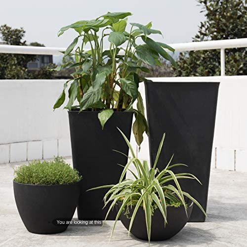 La Jolíe Muse Flower Pot Garden Planters Outdoor Indoor, Plant Containers with Drain Hole, Weathered Grey(11.3 Inch, Pack 2)