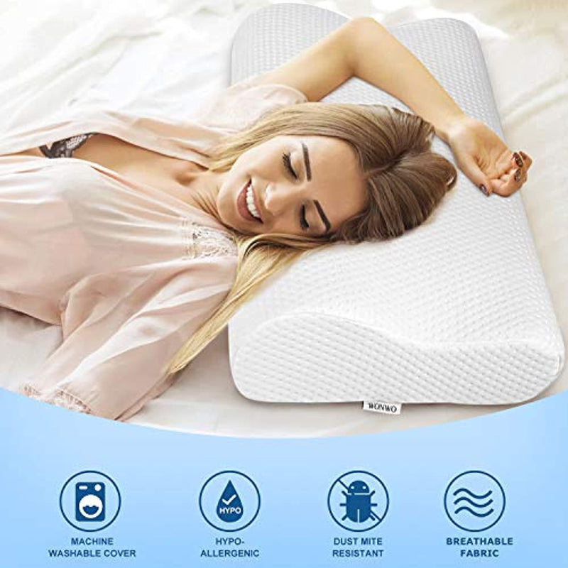 Wonwo Memory Foam Pillow, Bed Pillow for Side, Back, Stomach Sleepers Cervical Pillow for Neck Pain Orthopedic Contour Pillow with Removable Washable Cover