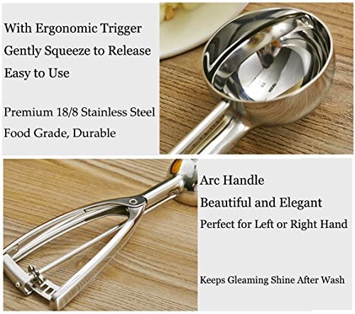 Fayomir  Medium Cookie Scoop, 2.8 Tbsp/ 1.4 OZ, 2 inch/ 5 CM Ball, 18/8 Stainless Steel Medium Ice Cream Scoop, Secondary Polishing