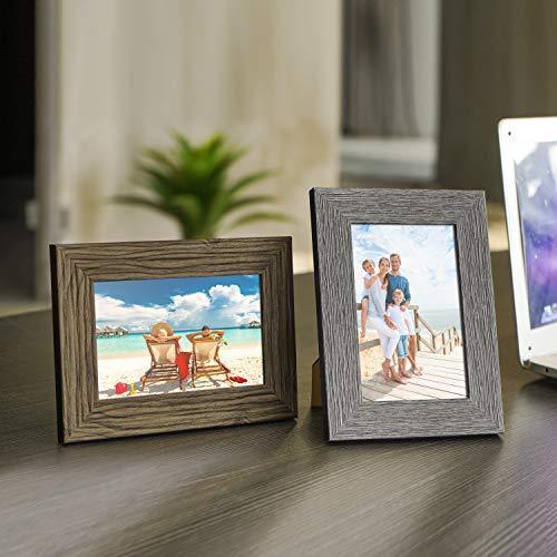 TWING Picture Frames Wood Pattern 4x6 High Definition Glass Tabletop or Wall Rustic Photo Frame for Table Top and Wall Display,Log Stripe Photo Frames,6 Pack (Light&Brown)