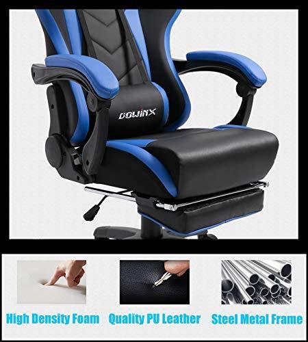 Dowinx Gaming Chair Ergonomic Racing Style Recliner with Massage Lumbar Support, Office Armchair for Computer PU Leather E-Sports Gamer Chairs with Retractable Footrest (Black&Purple)