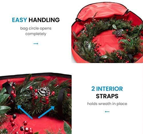 Premium Christmas Wreath Storage Bag 36” - Dual Zippered Storage Container & Durable Handles, Protect Artificial Wreaths by ZOBER