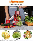 Vegetable Mandoline Chopper,Upintek 3-Blades Manual Vegetable Slicer,Efficient and Fast Vegetable Fruit Cutter Cheese Shredder, Speedy Rotary Drum Grater Slicer with Strong-Hold Suction Cup(Red)