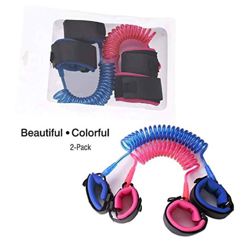 [2 Pack] Anti Lost Wrist Link, Zooawa Child Outdoor Safety Hook and Loop Wristband Leash Child Safety Harness for Kids and Toddlers, 1.5M Pink + 1.8M Blue