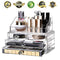 SANNO Acrylic Clear Make Up Organiser Cosmetic Storage Box Display Makeup Case, 20 Sections with 4 Drawers, Diamond Drawer Handle