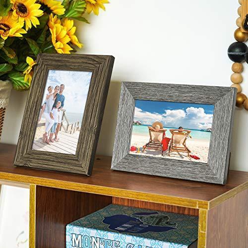 TWING Picture Frames Wood Pattern 4x6 High Definition Glass Tabletop or Wall Rustic Photo Frame for Table Top and Wall Display,Log Stripe Photo Frames,6 Pack (Light&Brown)