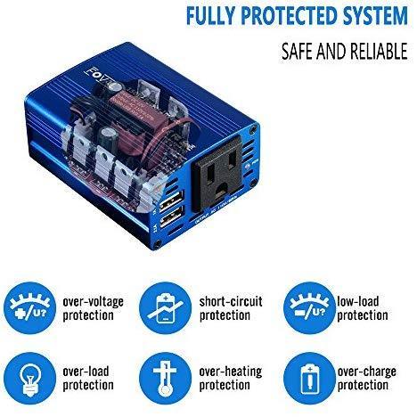 Foval 150W Power Inverter DC 12V to 110V AC Converter with 3.1A Dual USB Car Charger