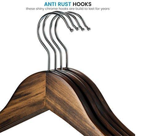 High-Grade Wooden Suit Hangers 20 Pack with Non Slip Pants Bar - Smooth Finish Solid Wood Coat Hanger with 360° Swivel Hook and Precisely Cut Notches for Camisole, Jacket, Pant, Dress Clothes Hangers