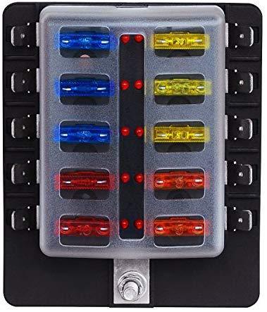 BlueFire 12 Way 30A 32V Blade Fuse Box Board with 24PCS Fuse + LED Warning Light for Car/Marine Boats/Automotive/Trike