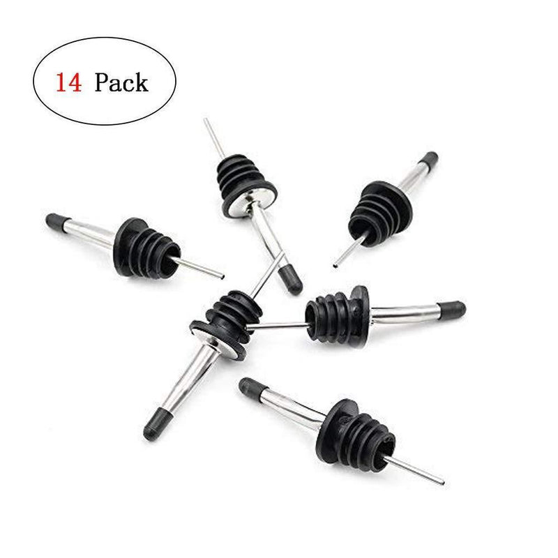 Homder 14Pack Pourer Bottle Spout Free Flow Stainless Steel Pourers for Liquor, Whiskey, Oil Bottle Spouts with Rubber Dust Caps, 100% non-rust, Durable&Professional
