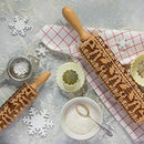 Sun Flower Christmas Wooden Rolling Pins Engraved Embossing Rolling Pin with Christmas Symbols for Baking Embossed Cookies(tree) (43×5cm)