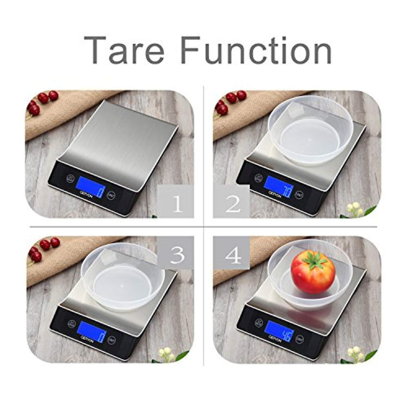 Food Scale Geryon Kitchen Cooking Scale, Multifunction & Electric, Food Weighing Used for Weed, Meat, Coffee, Baking -- Stainless Steel