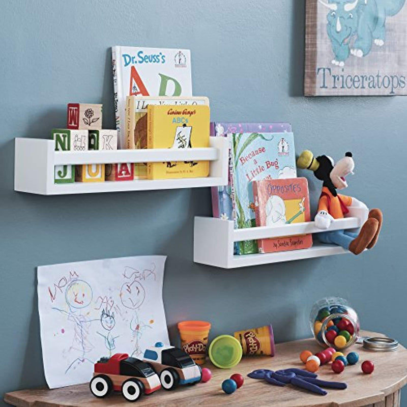 Wallniture Utah Set of 2 Nursery Room Wood Floating Wall Shelves White