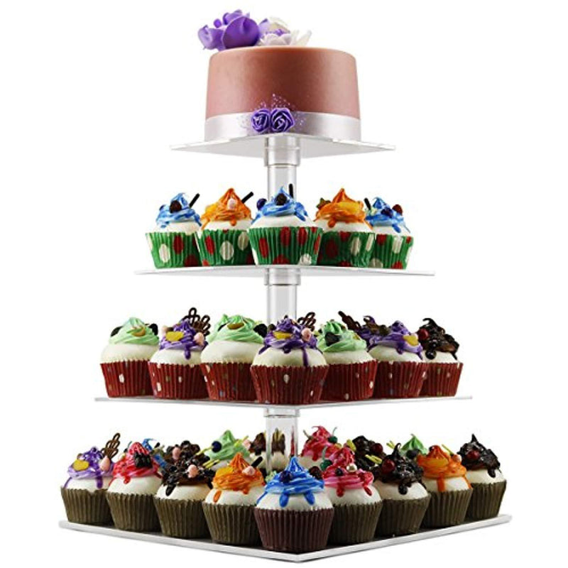 4 Tier Cupcake Holder Stand,Square Clear Acrylic Cupcake Display Riser,Tiered Dessert Stand,Cupcake Tower Stand Plastic,Cupcake Tree Carrier for Wedding Birthday Party