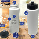 CSBD 32oz Sports Water Bottles, 4 Pack, Reusable No BPA Plastic, Pull Top Leakproof Drink Spout, Blank DIY Customization for Business Branding, Fundraises, or Fitness