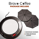 Electric Personal Coffee Mug & Beverage Warmer For Desk, 3.87" Diameter with 2 Bonus Drink Covers :: Large Heat Plate Fits All Cups and Mugs :: Automatic Shutoff for Safety by Bravo Line