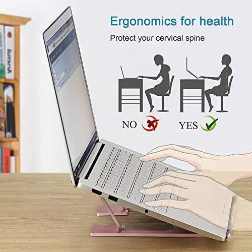 Adjustable Laptop Stand，Ventilated Portable Ergonomic Notebook Riser for Desk,Multi-Angle Adjustable Portable Anti-Slip Mount for MacBook, Surface Laptop, Notebook, 10"-17" Tablet (Rose Gold)