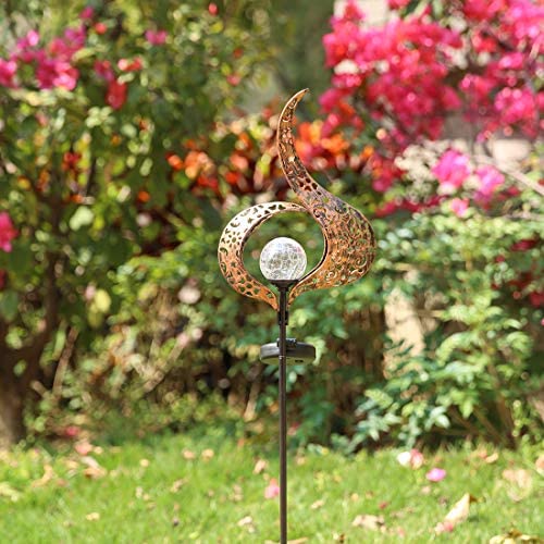 ATHLERIA Garden Solar Lights Outdoor, Sun Decor, Crackle Glass Ball Waterproof Metal Decorative Stakes Lights for Lawn,Patio,Pathway,Yard (Sun)