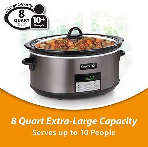 Crockpot Slow Cooker|8 Quart Programmable Slow Cooker with Digital Countdown Timer, Black Stainless Steel - SCCPVFC800-DS