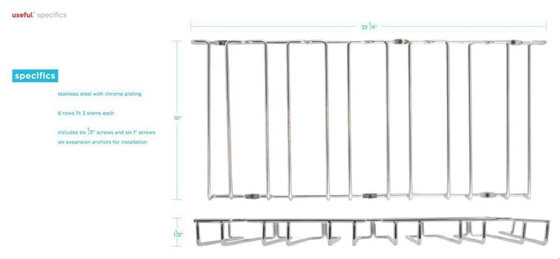 Useful. UH-A103 Under Cabinet Stemware Rack Hold up to 18 Wine Glasses