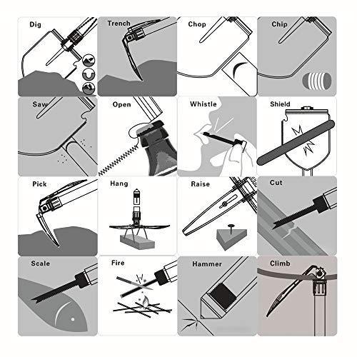 IUNIO Military Portable Folding Shovel and Pickax with Tactical Waist Pack Army Surplus Multitool for Camping Hiking Backpacking Fishing Trench Entrenching Tool Car Emergency