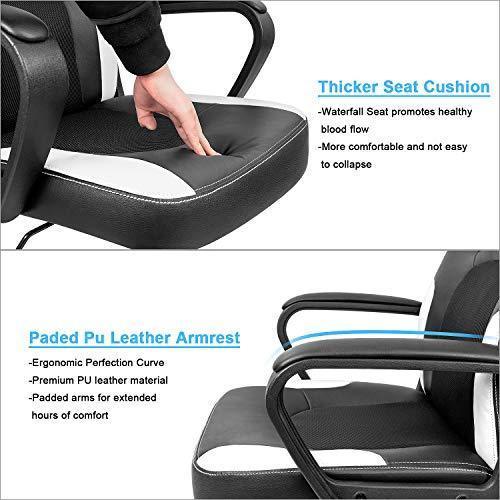 Furmax Office Chair Desk Leather Gaming Chair, High Back Ergonomic Adjustable Racing Chair,Task Swivel Executive Computer Chair Headrest and Lumbar Support (Black)