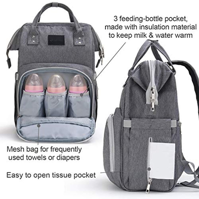 Backpack Diaper Bag Upsimples Waterproof Maternity Diaper Backpack Nappy Bag with Changing Pad and Stroller Straps for Travelling with Baby(Gray)