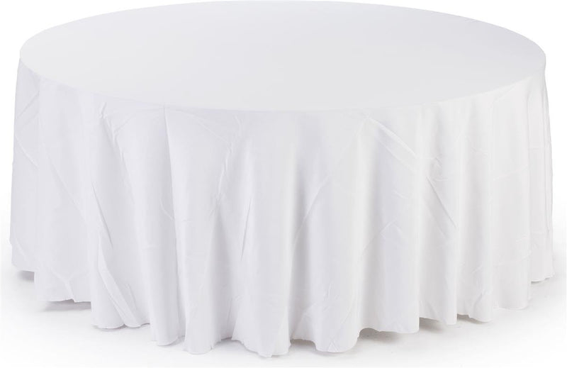 12 Pack 84" ROUND Table Cover Premium Plastic Tablecloth for any Party or Event (White)