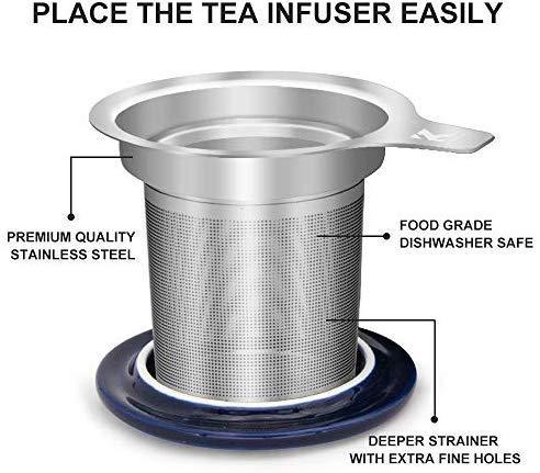 KitchenTour Porcelain Tea Mug with Infuser and Lid - Large Capacity Mug with Infuser Basket - 20oz, White