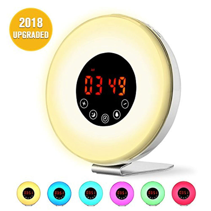 Wake Up Light Alarm Clock, [2018 UPGRADED] Digital Alarm Clock with Sunrise Simulation, 7 Colors Night Light, 6 Nature Sounds, FM Radio for Bedrooms and Heavy Sleepers