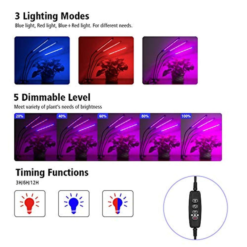 Grow Light, Auto Turn ON/OFF Led Grow Lights for Indoor Plants, Asiur Timing Plant Grow Lamp with 5 Dimmable Level 90LED (Upgraded Switch)