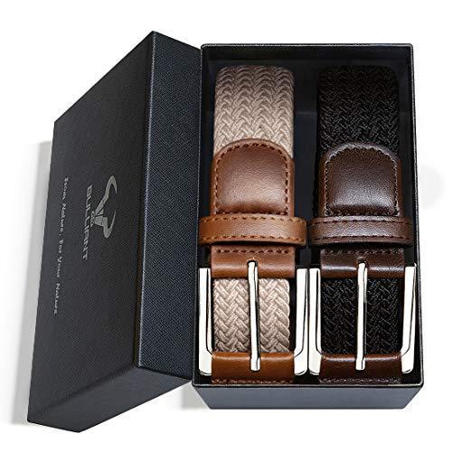 Belt for Men,Woven Stretch Braided Belt 2 Unit Gift-boxed Golf Casual Belts,Width 1 3/8"