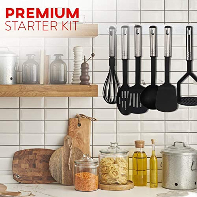 Kitchen Utensil set - 24 Nylon Stainless Steel Cooking Supplies - Non-Stick and Heat Resistant Cookware set - New Chef's Kitchen Gadget Tools Collection - Best for Pots and Pans - Great Holiday Gift