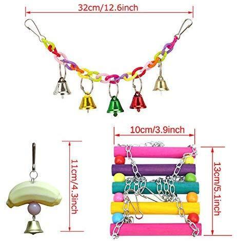 BWOGUE 5pcs Bird Parrot Toys Hanging Bell Pet Bird Cage Hammock Swing Toy Hanging Toy for Small Parakeets Cockatiels, Conures, Macaws, Parrots, Love Birds, Finches