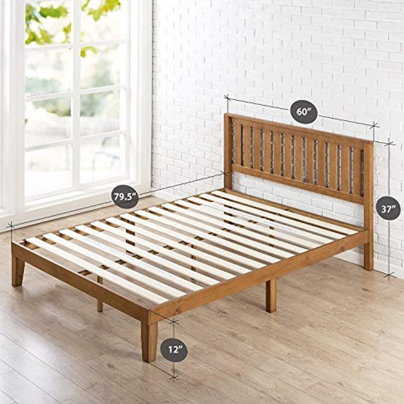 Zinus Alexia 12 Inch Wood Platform Bed with Headboard / No Box Spring Needed / Wood Slat Support / Rustic Pine Finish, Queen