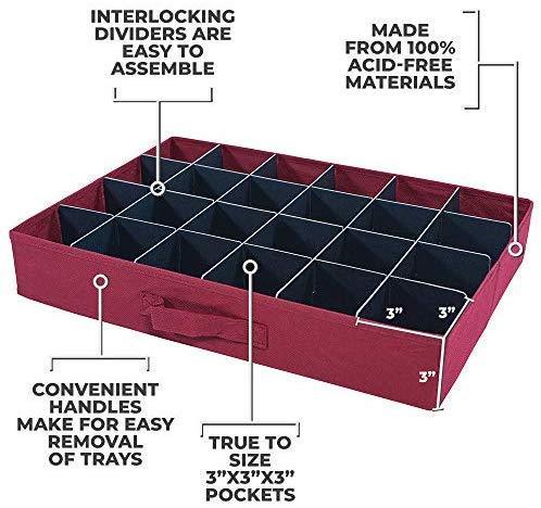612 Vermont Christmas Ornament Storage Box with 3 Slide Out Trays, Adjustable Acid-Free Dividers, 20 Inch x 14 Inch x 10 Inch, Holds 72-3 Inch Ornaments