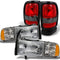 For 1994-2002 Dodge Ram Headlights w/ Corner Lights Pair Set Replacement + Red Clear Tail Lights Combo Sets