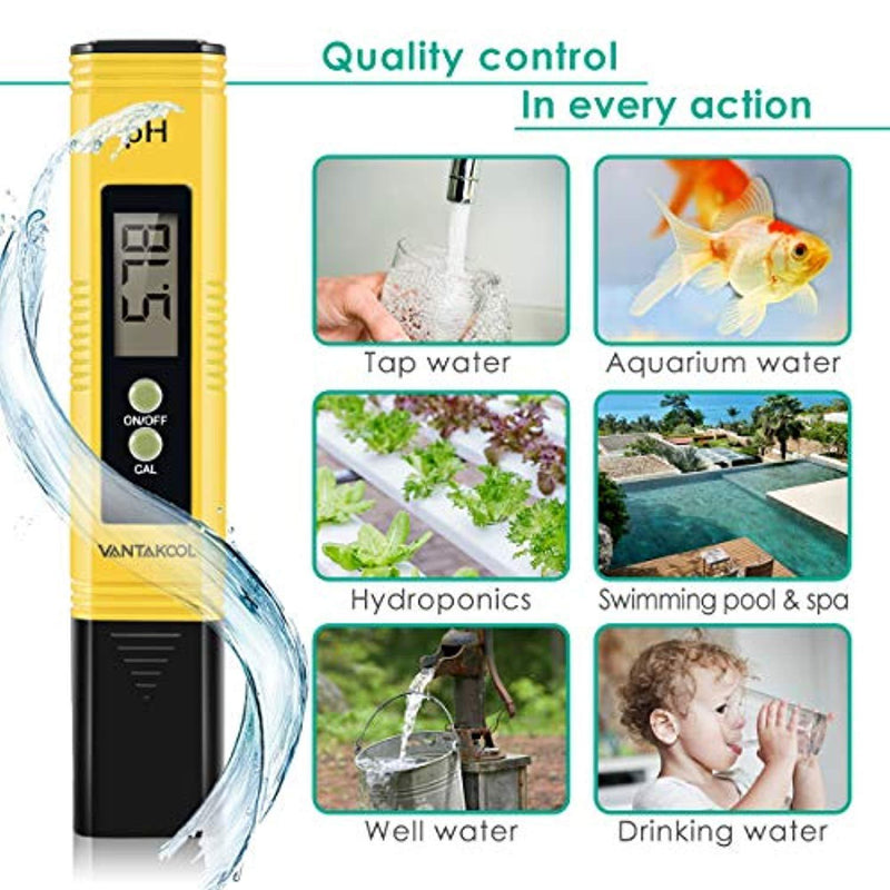 Digital PH Meter, VANTAKOOL PH Meter 0.01 PH High Accuracy Water Quality Tester with 0-14 PH Measurement Range for Household Drinking, Pool and Aquarium Water PH Tester Design with ATC (Blue) (yellow)