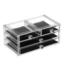 SANNO Acrylic Clear Make Up Organiser Cosmetic Storage Box Display Makeup Case, 20 Sections with 4 Drawers, Diamond Drawer Handle