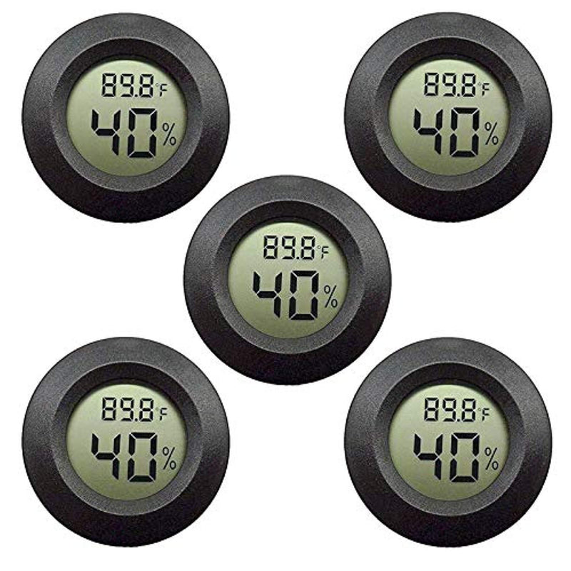 EEEKit 5-Pack Hygrometer Thermometer Digital LCD Monitor Indoor Outdoor Humidity Meter Gauge for Humidifiers Dehumidifiers Greenhouse Basement Babyroom, Black Round, Measure in Fahrenheit/Celsius