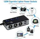 3-Socket Cigarette Lighter Quick Charge 3.0, Qidoe 120W 12V/24V Car Splitter and Three 2.4A USB Car Charger & LED Voltmeter Power Switch for GPS, Dash Cam, Sat Nav, Phone, iPad, Tablet (Blue)