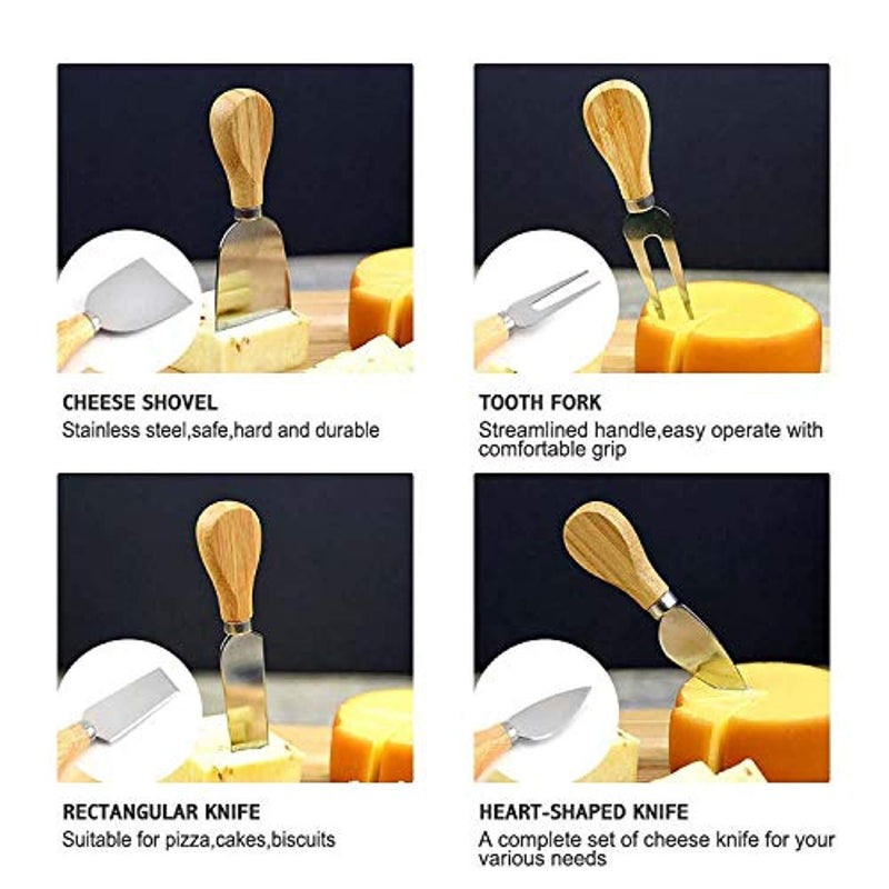 Multi-functional Cheese Board, Serving Tray for Wine, Crackers, Brie and Meat and 4 Stainless Steel Forks, Hidden Slide-out Drawer Beautiful Party Utensils (13" x 13" x 2")