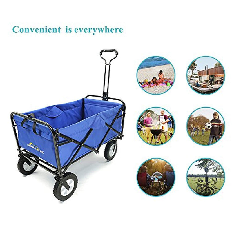 Summates Collapsible Folding Utility Wagon,Garden cart,outdoor,shopping (Blue)