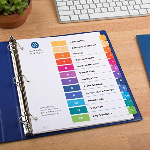 Avery Ready Index 12-Tab Binder Dividers, Customizable Table of Contents, Multicolor Tabs, 6 Sets (11196)